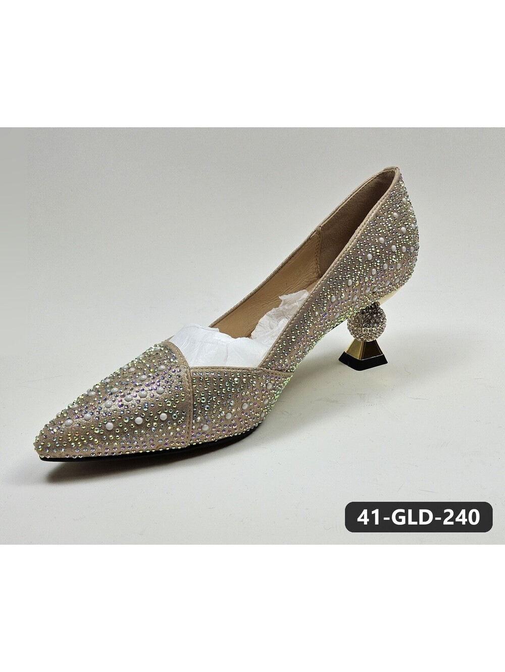 Women's Gold Rhinestone & Pearl Pumps with Sphere Heel
